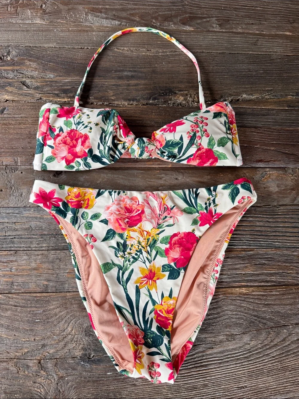 J. Crew floral bandeau high cut leg  cheeky bikini NWOT small